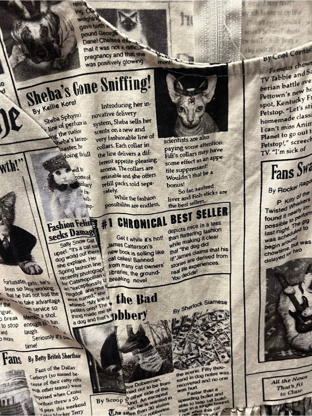 Retrolicious Cat Newspaper Print Sleeveless Dress Black White size M POCKETS - Picture 4 of 7